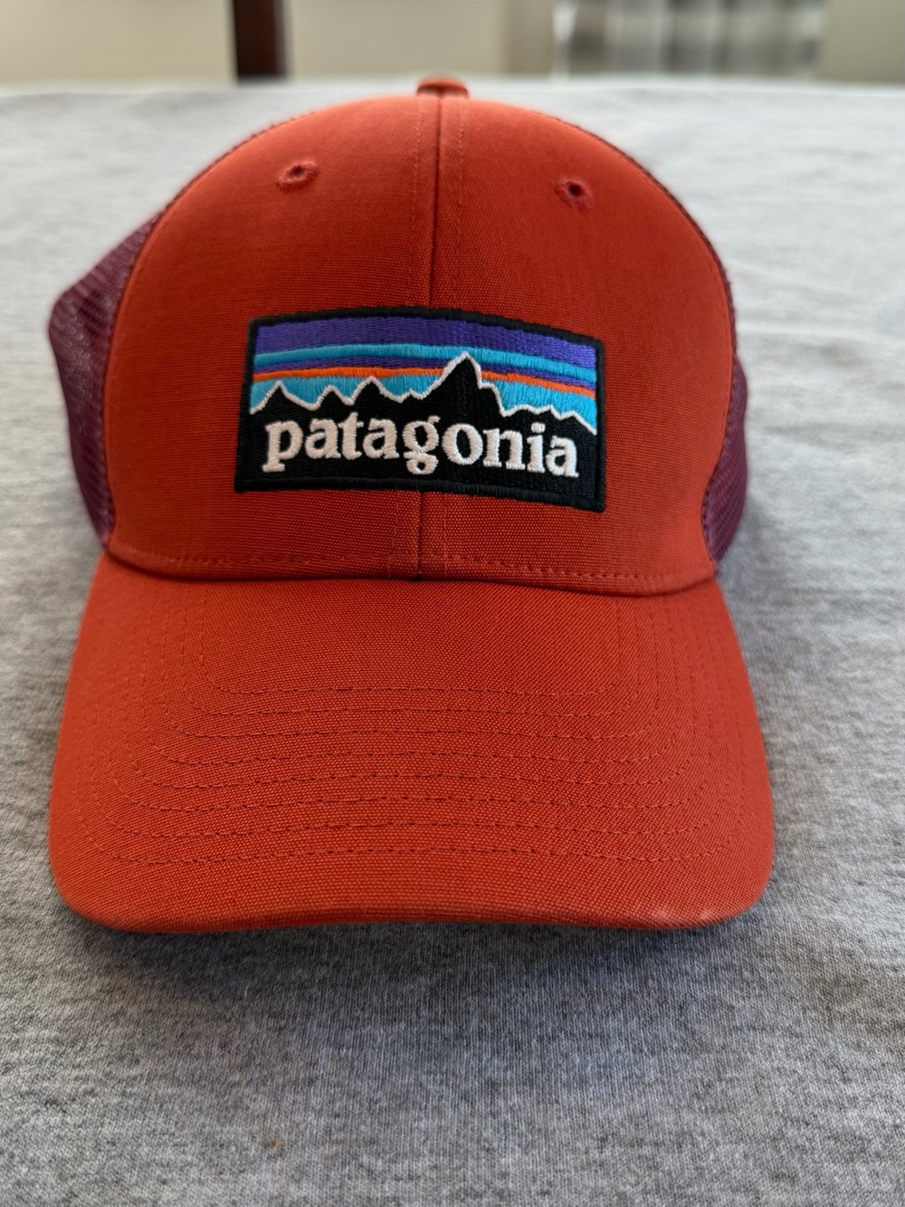Patagonia Rust Orange Mesh Trucker Hat with Logo Patch - Small